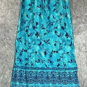 Vintage Liz Baker Maxi Skirt Womens Medium Blue Geometric Pull On Elastic Waist